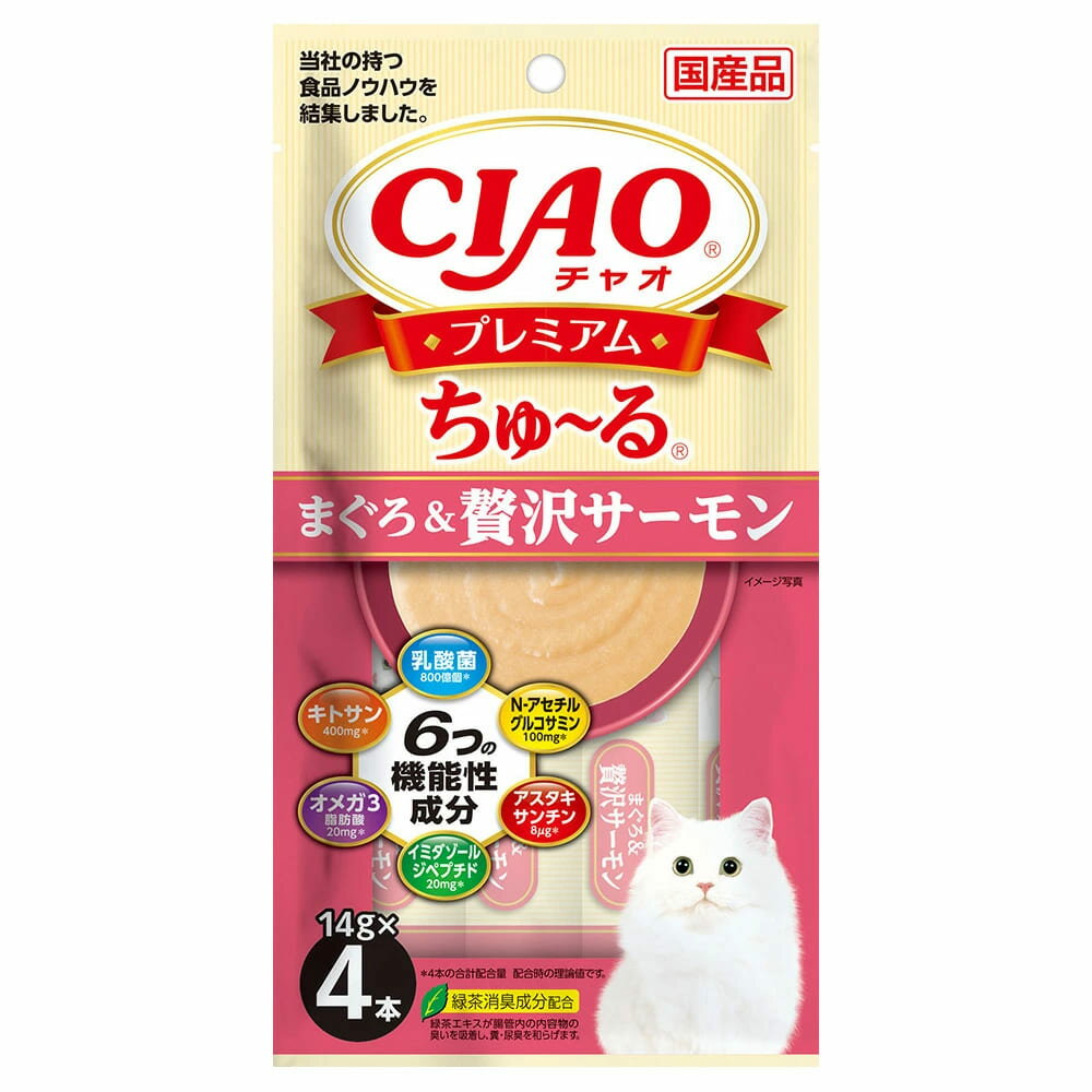 【同梱不可】【24個セット】いなば いなばCIAOプレミアムちゅーる　まぐろ＆贅沢サーモン 14g×4P