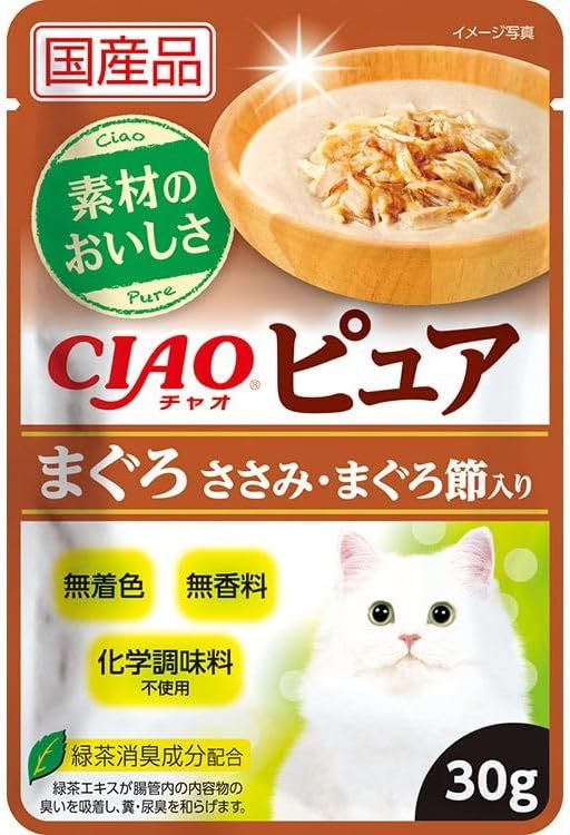 いなば 【同梱不可】【6個セット】いなば CIAOピュアパウチ　まぐろささみ・まぐろ節入り 30g