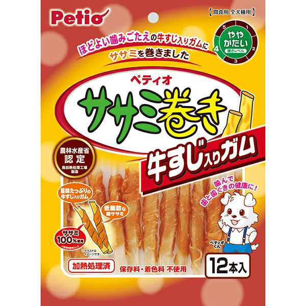【同梱不可】【3個セット】ペティオ ササミ巻き　牛すじ入りガム 12本入