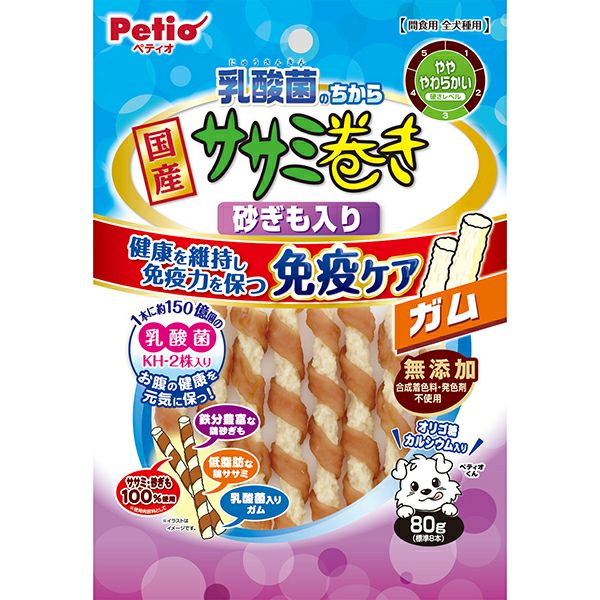 【同梱不可】【5個セット】ペティオ 乳酸菌のちから　ササミ巻き　砂ぎも入り 80g