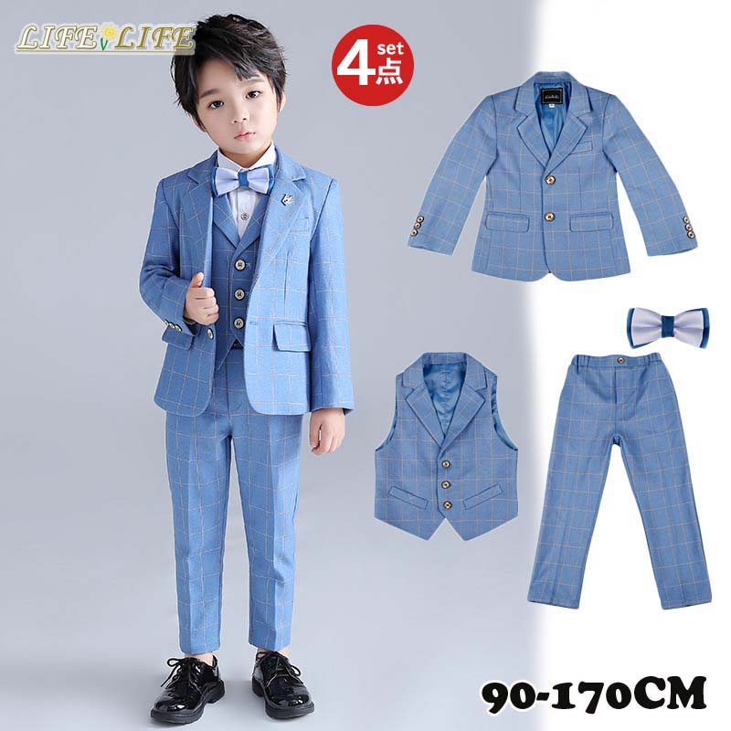 子供スーツ 入学式 スーツ フォーマル 男の子 卒園式 子供服 4点セット スーツ 蝶ネクタイ ジャケット ズボン ベスト キッズ 七五三 入園式 結婚式 お受験 子供フォーマル キッズ