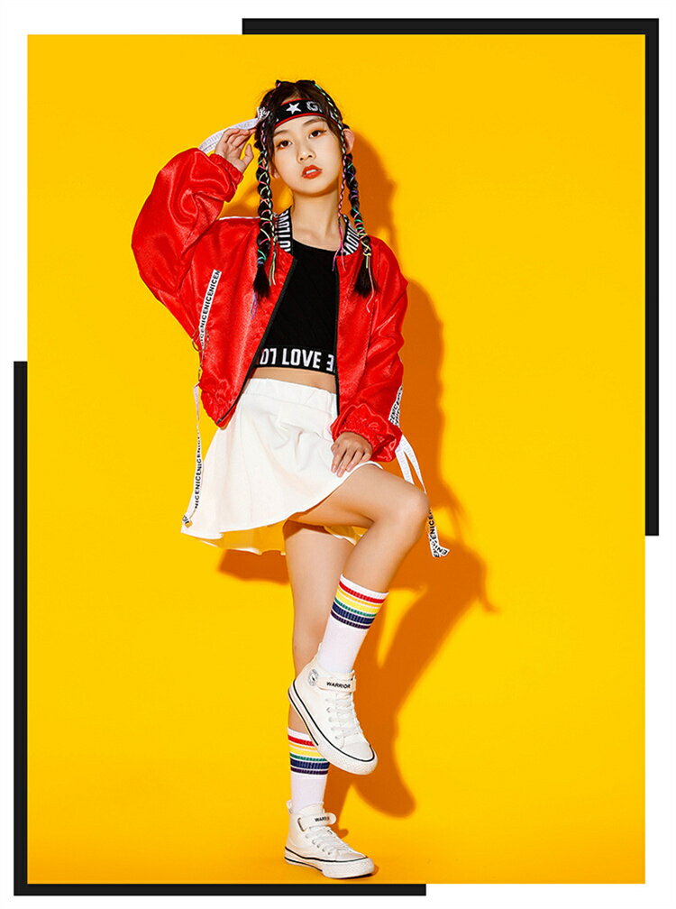 子供服 キッズ ダンス衣装 ジャズダンス衣装 演出服 ジャケット 2点セット 女の子 ヒップホップ チアガール衣装 子供服 hiphop ジュニア 発表会 ステージ衣装 応援 イベント 120 130 140 150 160 170 3