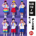 チアガール衣装 キッズ ダンス衣装 ヒップホップ 女の子 男の子 ジャズダンス花柄 半袖tシャツ 虹色 合唱服 演出服 イベント セットアップ ダンスウェア 保...