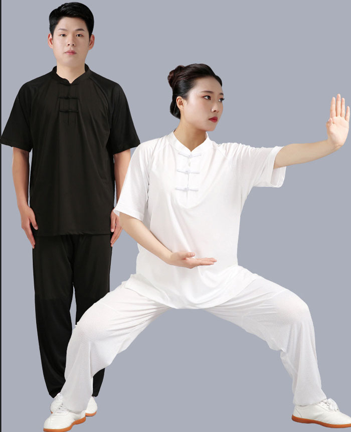 lifeactiveの太極拳 半袖 tシャツ メッシュ 太極拳ウェア 太極拳服 チャイナカラー スリット入り カンフー服 練習着 表演服 スポーツウェア｜アングル2