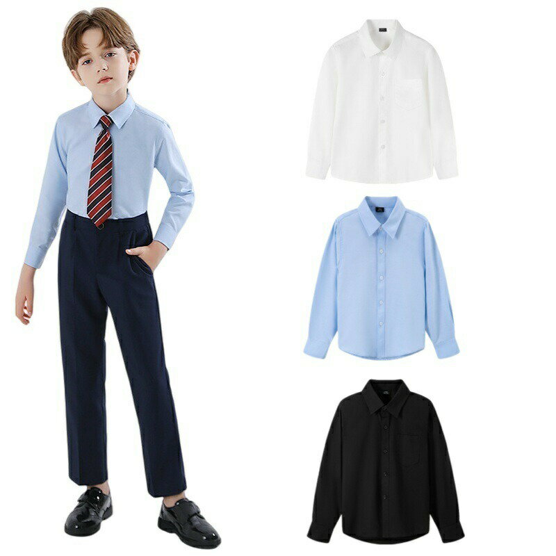 乐天商城 - 子供 シャツ 男の子 ネクタイ付き 子供シャツ 長袖 フォーマル 白 黒 ブルー ワイシャツ キッズ ジュニア 無地 入学式 卒業式 発表会 結婚式 面接 小学生 スーツ用 冠婚葬祭