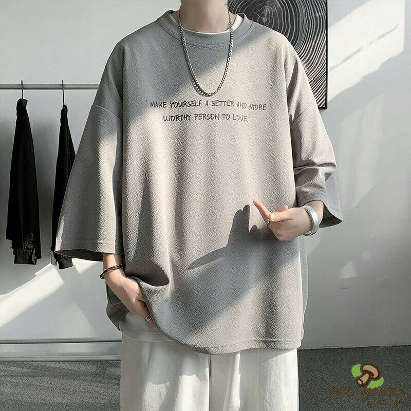 乐天商城 - 夏服 メンズ tシャツ 七分袖 涼しい ゆったり 大きい サイズ かっこいい服 クルーネック おしゃれ ビッグ シルエット カジュアル トップス 柔らかい肌触り ウェア 夏用 男女兼用 人気