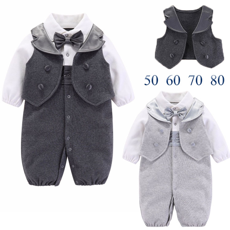 ベビー フォーマル スーツ 男の子 ロンパース 蝶ネクタイ付き 2点セット 新生児 カバーオール 退院着 ツーウェイオール ブレザー ベビー服 結婚式 無地 長袖 子供服