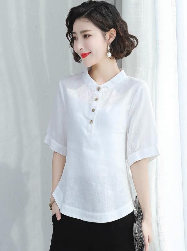 Rakuten - 春 コーデ レディース ファッション オシャレ カワイイ シンプル きれいめ ナチュラル 上品カジュアル 婦人服 コットンリネン Tシャツ ミドル丈 リネン 半袖 夏 トップス スリム サイズ