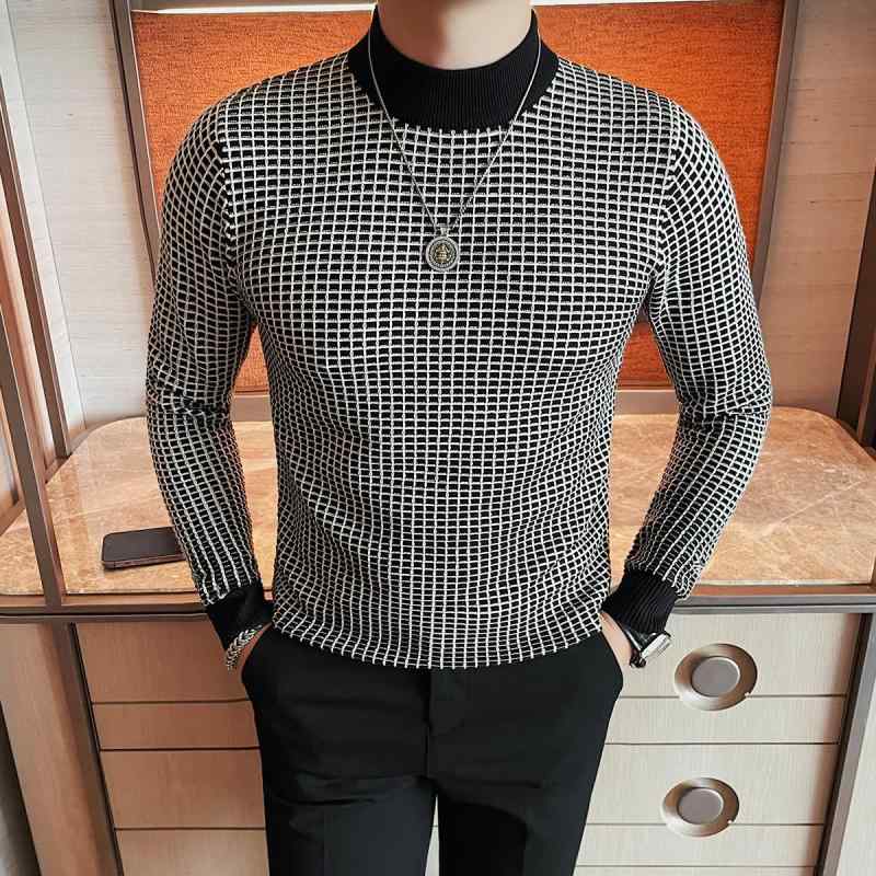 Men'S Wear - 春 コーデ メンズ 服 シンプル ファッション オシャレ 大人 かっこいい 大きいサイズ ストリート 紳士服 カラー ブロック ハーフ タートルネック ニット インナー セーター チェック柄