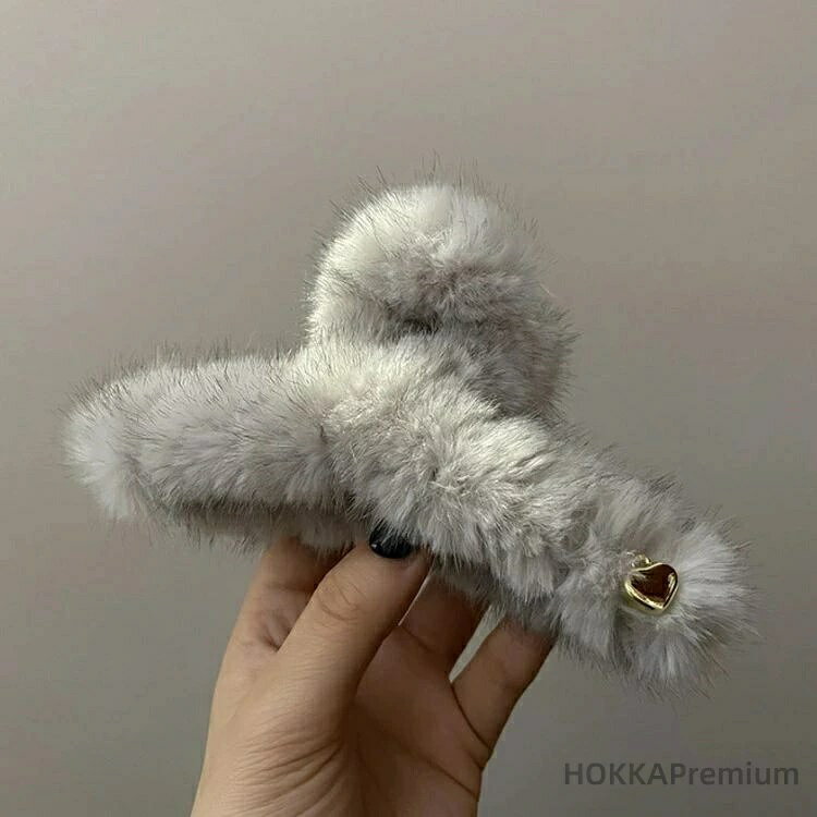 ファー 大きめ 大きめ バンスクリップ BIG 黒 ヘアクリップ ふわふわ 韓国 特大 ヘアクリップ 2