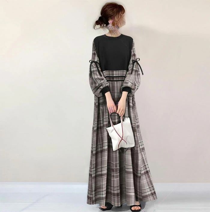 Rakuten - パフ—スリーブ おしゃれ ドレス Aライン レディース フレアワンピース 春 長袖 卒業式 結婚式 ワンピース 秋 披露宴 レディース ふんわり 秋 着痩せ きれいめ 冬 入園式 マキシワンピース 切り替え 夏 ロングワンピース