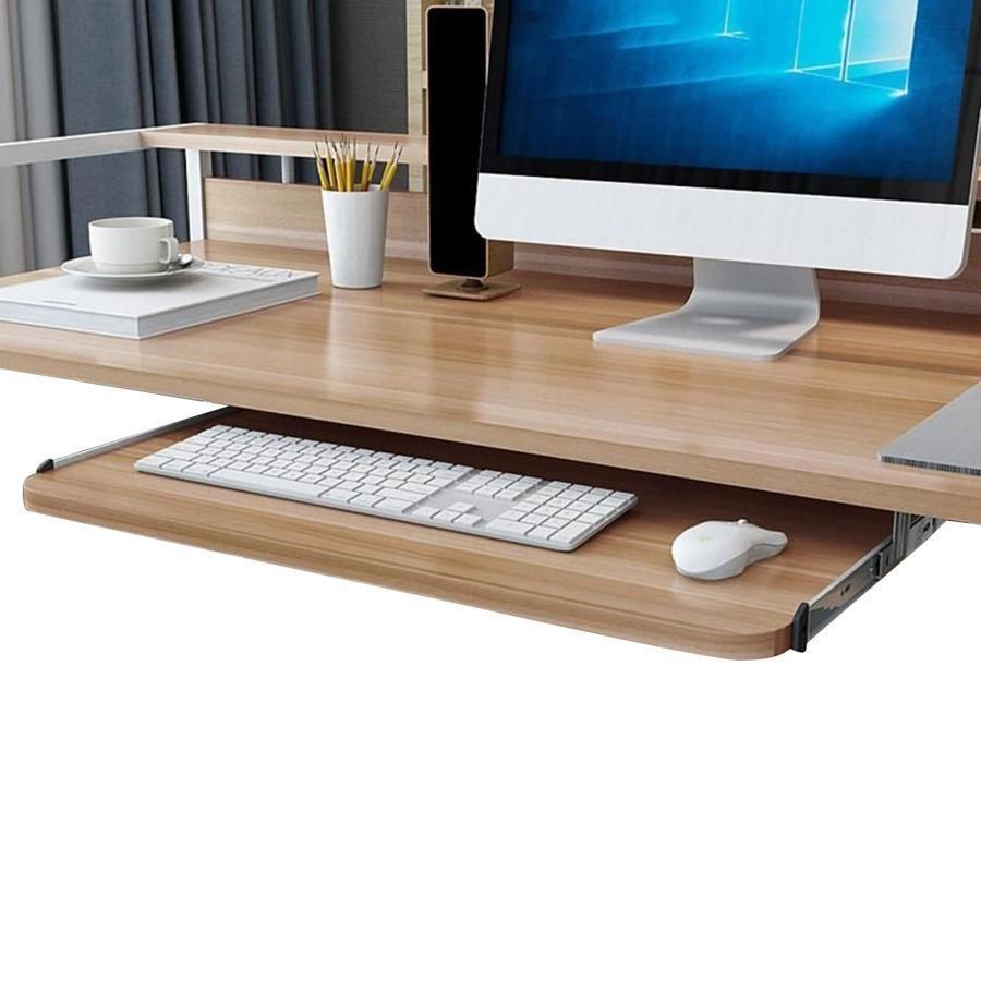 付き、コンピュータの前で長時間作 キーボードトレイ、キーボードとマウス収納・スペースを節約、引き出し デスクの下のキーボードスライダー、木製 スライド金具