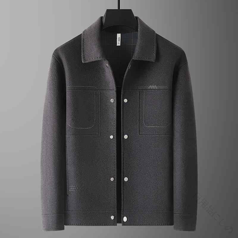 乐天商城 - ジャケット メンズ 大きいサイズ ゆったり 秋 ビジネスカジュアル ラペル ウール混 色牢度高 直裾 都市スタイル 長袖 黒 免疫加工 ウール 側ポケット 灰 アウター ダブルフェイス 普 純色