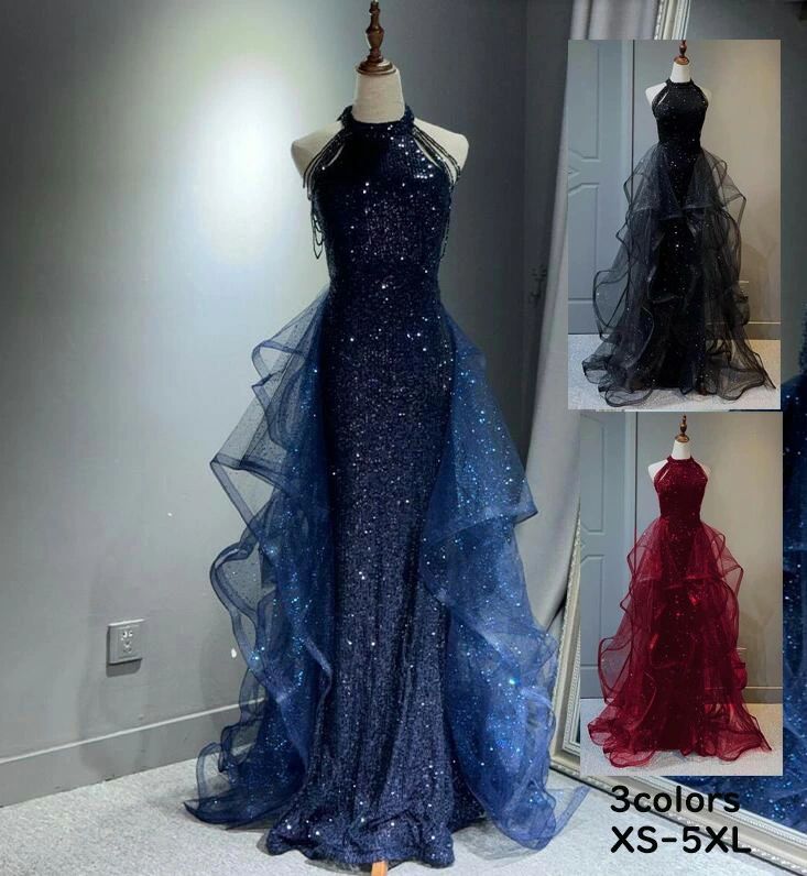 睡衣 - 花嫁ドレス ホルターネック パーティードレス 二次会 スパンコール 前撮り カラードレス パープル ワンピース 披露宴 ロングドレス ブルー 結婚式 キラキラドレス きれいめ コンサート イブニングドレス 演奏会ドレス 発表会 忘年会 大きめサイズ 黒 誕生日