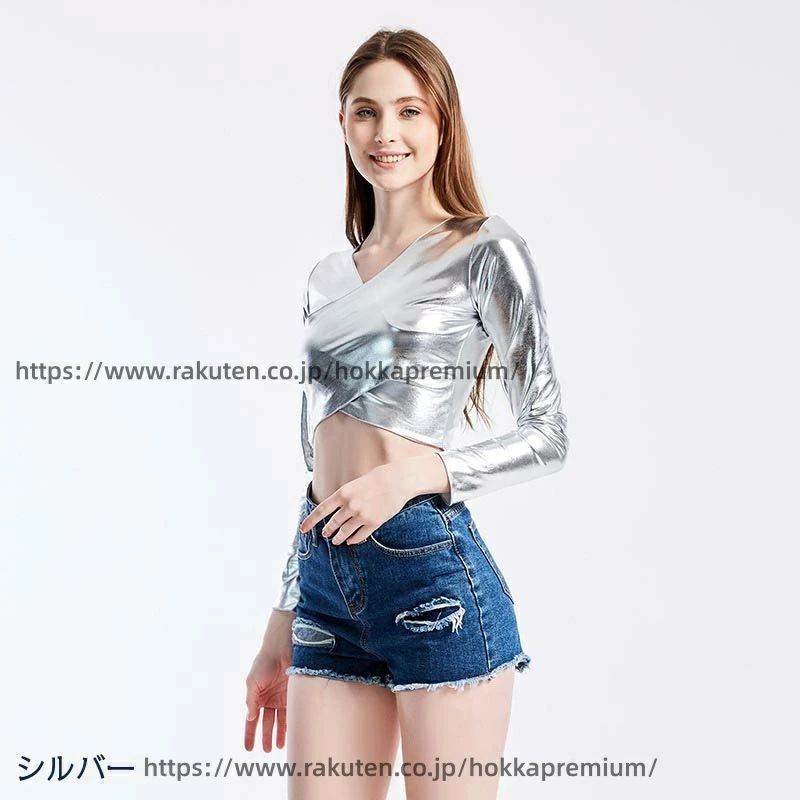 コスチューム ヘソ出し カットソー 長袖 Vネック コスプレ カットソー ショート丈 トップス Tシャツ 2
