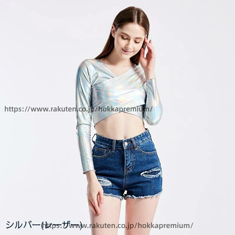 コスチューム ヘソ出し カットソー 長袖 Vネック コスプレ カットソー ショート丈 トップス Tシャツ 3