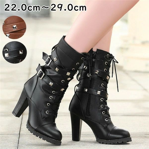 ブーツヒール ショートブーツ ブーツ ワークブーツ 黒 編み上げブーツ 黒 ハイヒールブーツ 編み上げ アーモンドトゥ靴 厚底 春ブーツ ナチュラル エンジニアブーツ 軽量 レースアップ エンジニアブーツ 軽い レディース