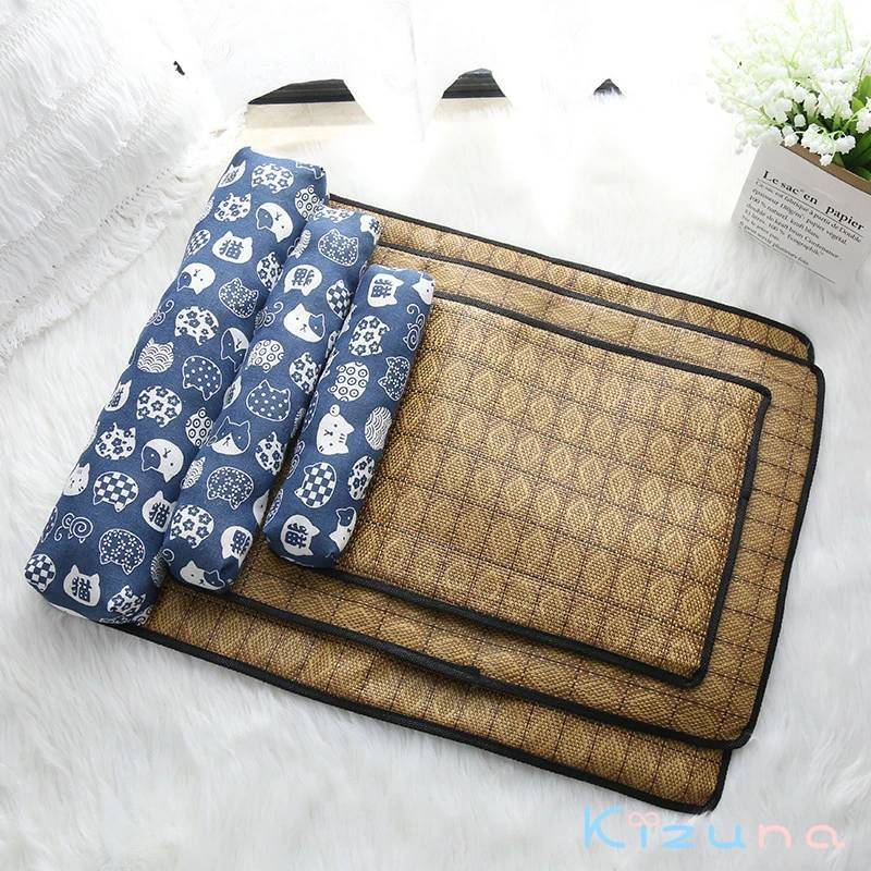 プレゼント 猫犬用 40×30cm】猫犬用 夏 クッション 藤むしろ 小型犬/猫用 接触冷感...