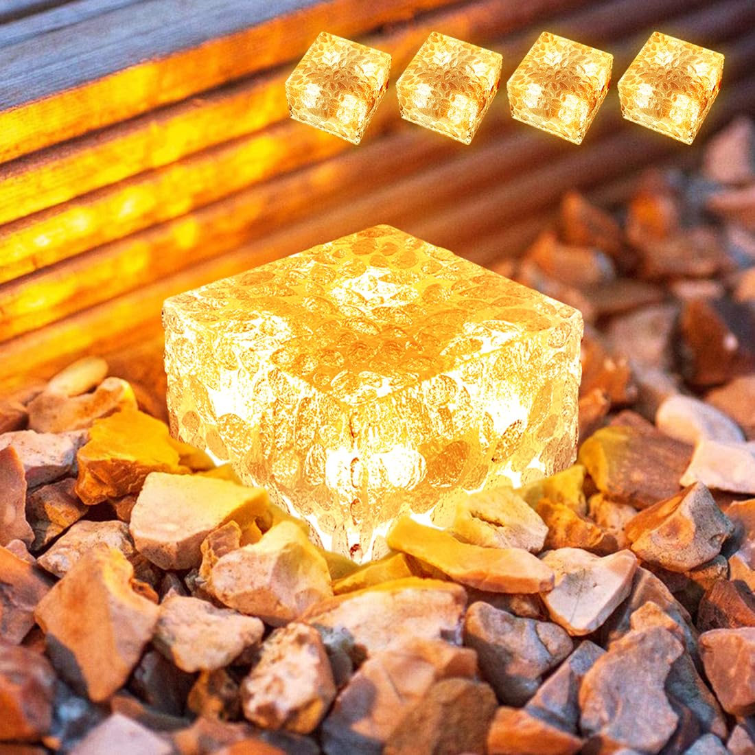 ? 【商品仕様】発光色：ホワイト、ブルー、イエローLサイズ:(約)105*105*55mm、重さ:(約)300g、LED個数：6個 （高輝度LED）Sサイズ:(約)70*70*50mm、重さ:(約)131g、LED個数：4個 （高輝度LED）充電方法：ソーラーパネルにて充電させます。充電時間:約6〜8時間日照条件や環境によって異なります。発光時間:約7〜10時間（フル充電時）素材:ABS 、ソーラーパネル、LED防水等級：IP68? 【美しい雰囲気作り】透明度の高いABS素材を採用しており、通常のガラスよりも光吸収率が高く、充電効果と耐衝撃性に優れています。それにLED光源が4倍に増えて、不規則なアイスフラワー様式、美しく均一な配光、柔らかな光の屈折により、夜間に素晴らしい照明効果を提供するだけでなく、ロマンチックな雰囲気を作り出し、温かみが生まれることができます。優しい光で屋外を華やかにライトアップします。? 【電気代不要＆自動点灯】ソーラー充電なので電気代は0円、経済的でエコなイルミネーションです！高効率ソーラーバネル搭載、先進のLED省エネ技術が採用、太陽の光りが当たる場所に設置し、最長で約7-10時間点灯可能です。雨や雪、曇りなどの場合は、充電不足により不点灯や点灯時間が短いことがあります。操作不要！自動でON/OFF。設置時にスイッチを入れるだけで、暗くなると自動的に点灯します。明るくなると自動で消灯、再度太陽光で充電されます。初めてご使用になる際は最低でも6時間直射日光に当て、十分な充電をして下さい。電気量は完全に使い切る前に、手のひらや他のものを利用してソーラーパネルを遮って、ライトは光るならONの状態です、光らないならOFFの状態です、ご了承ください。? 【商品仕様】発光色：ホワイト、ブルー、イエローLサイズ:(約)105*105*55mm、重さ:(約)300g、LED個数：6個 （高輝度LED）Sサイズ:(約)70*70*50mm、重さ:(約)131g、LED個数：4個 （高輝度LED）充電方法：ソーラーパネルにて充電させます。充電時間:約6〜8時間日照条件や環境によって異なります。発光時間:約7〜10時間（フル充電時）素材:ABS 、ソーラーパネル、LED防水等級：IP68? 【美しい雰囲気作り】透明度の高いABS素材を採用しており、通常のガラスよりも光吸収率が高く、充電効果と耐衝撃性に優れています。それにLED光源が4倍に増えて、不規則なアイスフラワー様式、美しく均一な配光、柔らかな光の屈折により、夜間に素晴らしい照明効果を提供するだけでなく、ロマンチックな雰囲気を作り出し、温かみが生まれることができます。優しい光で屋外を華やかにライトアップします。? 【電気代不要＆自動点灯】ソーラー充電なので電気代は0円、経済的でエコなイルミネーションです！高効率ソーラーバネル搭載、先進のLED省エネ技術が採用、太陽の光りが当たる場所に設置し、最長で約7-10時間点灯可能です。雨や雪、曇りなどの場合は、充電不足により不点灯や点灯時間が短いことがあります。操作不要！自動でON/OFF。設置時にスイッチを入れるだけで、暗くなると自動的に点灯します。明るくなると自動で消灯、再度太陽光で充電されます。初めてご使用になる際は最低でも6時間直射日光に当て、十分な充電をして下さい。電気量は完全に使い切る前に、手のひらや他のものを利用してソーラーパネルを遮って、ライトは光るならONの状態です、光らないならOFFの状態です、ご了承ください。