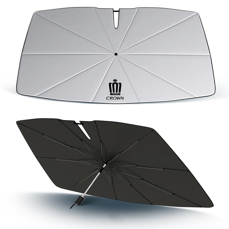 乐天商城 - パーツ 傘式 車用パラソル クラウン) [並行輸入品] 紫外線対策 折り畳み式 日よけ 収納袋付き フロントガラス 専属ロゴカスタム インテリア クラウン (140*79cm 日差しカット サンシェード 車中泊