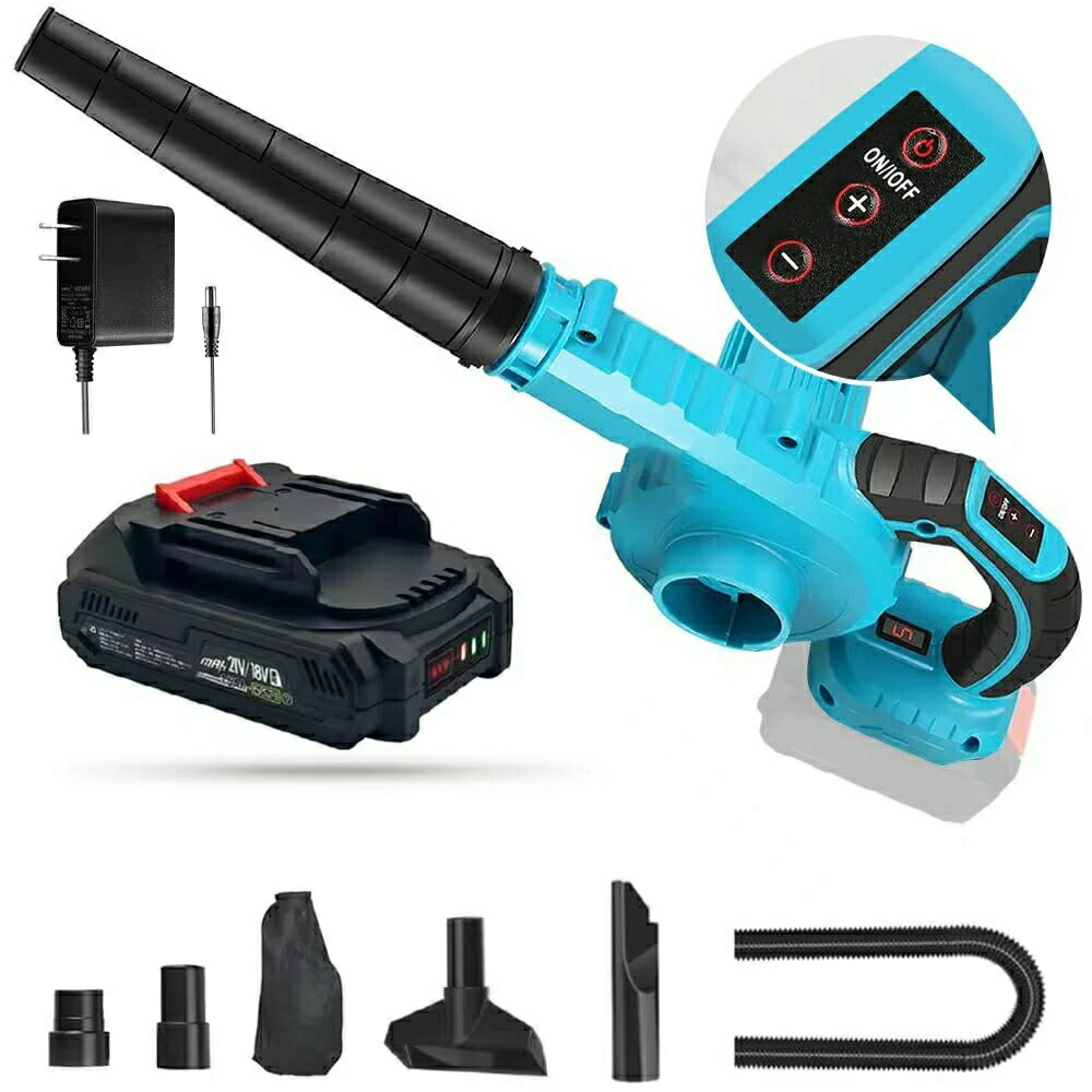 r/min 除雪 コードレスブロワー 車 回転速度：0-21000 バッテリ一付き ブロワー 庭掃除 5速調整 洗車 落ち葉の吹き飛ばし マキタ18V互換バッテリー対応 ノズル4点 充電式ブロワー 1台2役 手持ち式 日本語取扱説明書付き 吹き飛ばしと集塵 風量：0-5m?/min