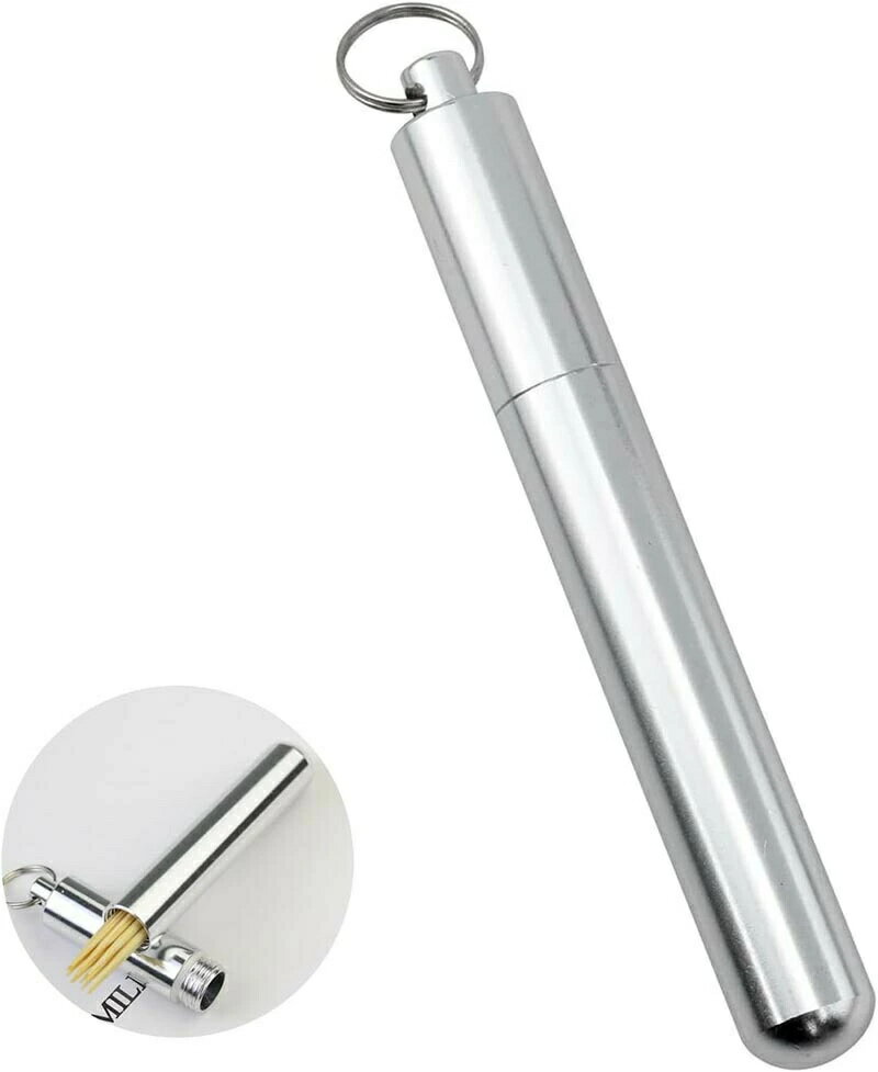 野外 携帯爪楊枝入れ アウトドア 山登り 防水 ケース 携帯用 耐湿防圧 軽量 小物収納 爪楊枝入れ アルミニウム合金 1個) つまようじボックス つまようじホルダー 爪楊枝ケース 綿棒 つまようじ入れ 携帯用 (シルバー