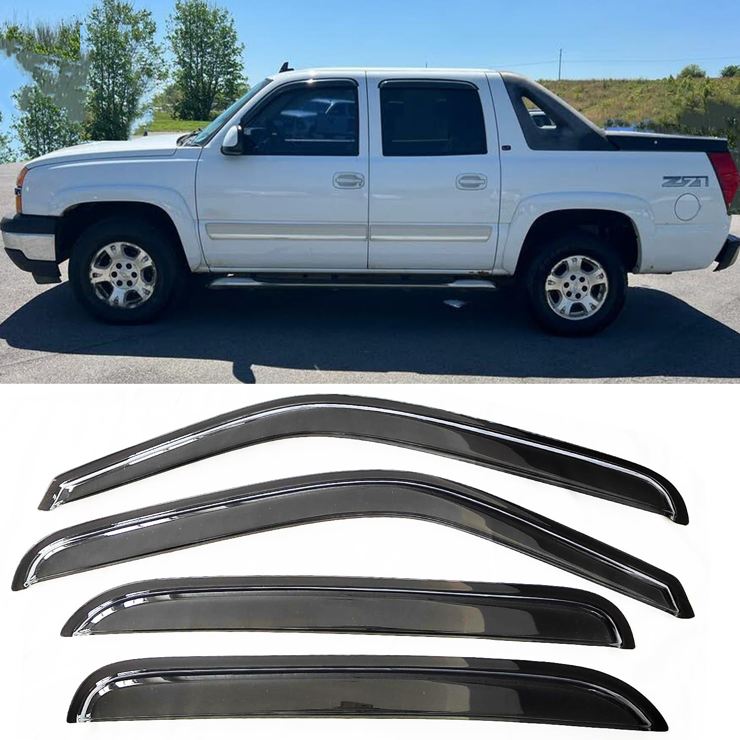 乐天商城 - スモーク サンレインガード ダブル/エクステンデッドキャブ シボレーシルバラード/GMC 94528 シエラ 2014-2018、ベントガード 3500HD サイドウィンドウバイザー 1500 シェード 2500HD 4個セット ウィンドディフレクター