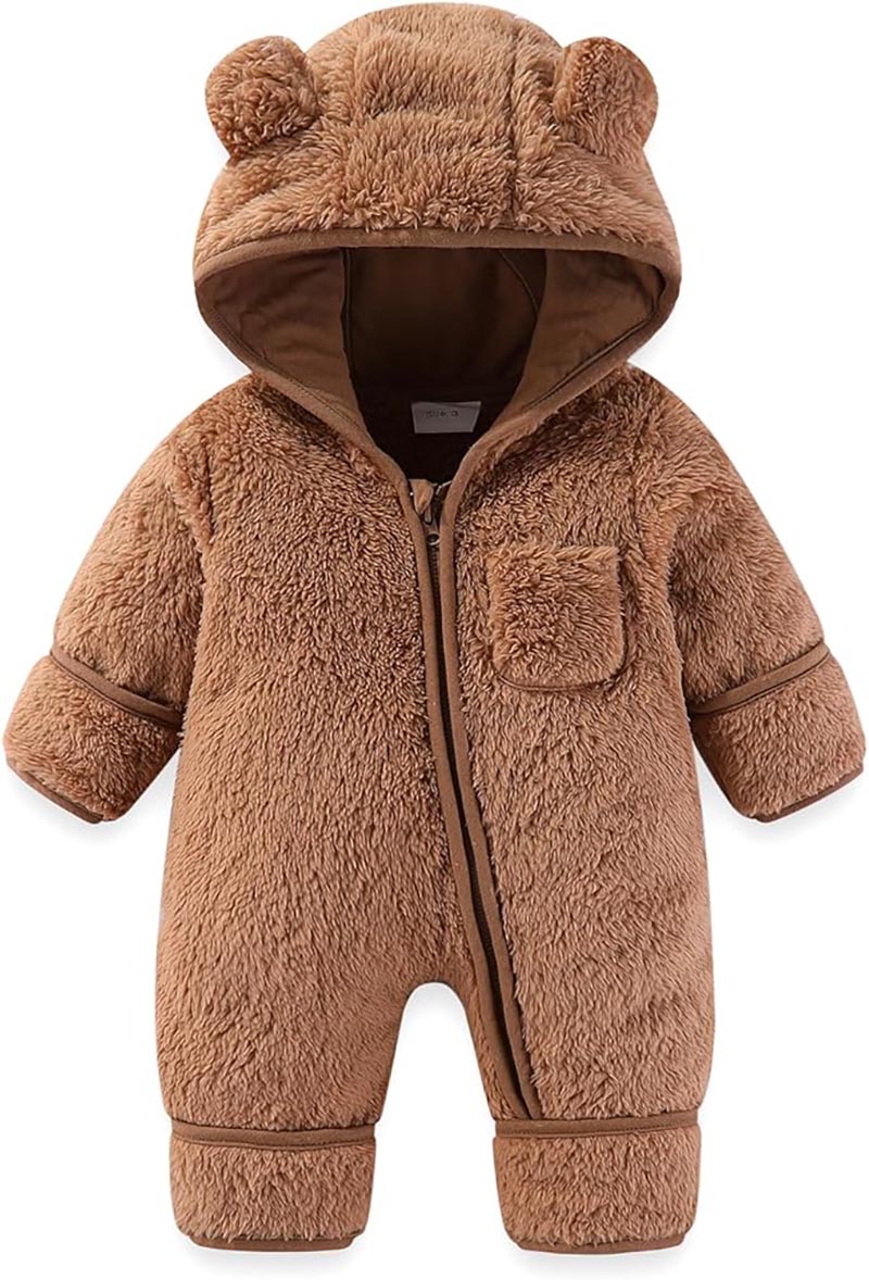 可愛い エルフ 肌着 フード付き プレゼント 新生児 赤ちゃん ふわふわ 着ぐるみ カバーオール ロンパース ベビー クマ耳 男の子 女の子 長袖ジャンプスーツ 厚手 秋冬防寒着 ベビー服