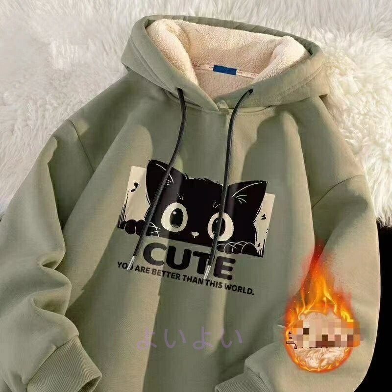 Rakuten - ゆったり 秋冬 大きいサイズ トップス 暖かい服レディース 厚手 あったかい 猫柄 かわいいパーカー ねこ ネコ LUFA278(7色M-5XL) 裏起毛 カジュアル フーディー 体型カバー 長袖 防寒パーカー おしゃれ フードパーカー 猫 可愛い レディース 冬服 裏起毛パーカー 暖かい服