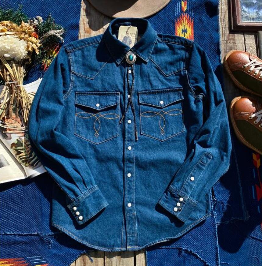 乐天商城 - 長袖 デニム 高品質 ウエスタン ヴィンテージ シ かっこいい