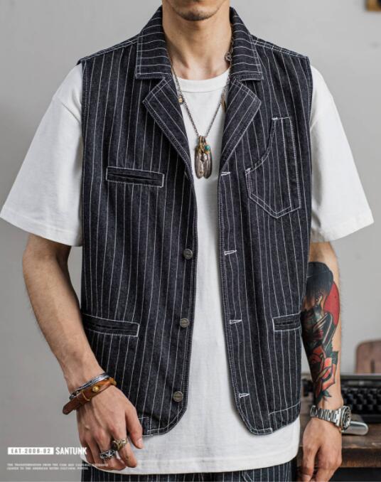 乐天商城 - ピンストライプデニム ワークベスト◆ア ヴィンテージ復刻モデル