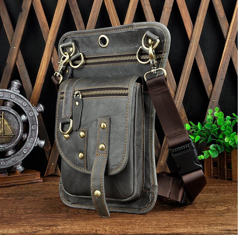 Men'S Bag - ヒップバッグ 多機能 レッグポーチ ウエストバッグ ツーリ 牛革