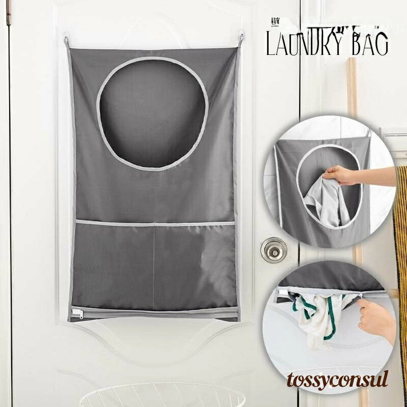 壁掛け 吊り下げ 洗濯バッグ ランドリーバスケット ランドリーバッグ 収納バッグ 衣類 ポケット ギフト プレゼント ウォールポケット 新生活 ファスナー 洗濯物入れ