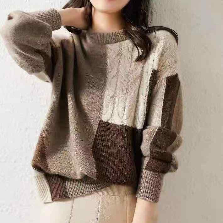 乐天商城 - 秋 ゆったり ケーブル編み レディース トップス あったか 配色 厚手 接触冷感 普段使い ハイネック 通勤 冬 ニット
