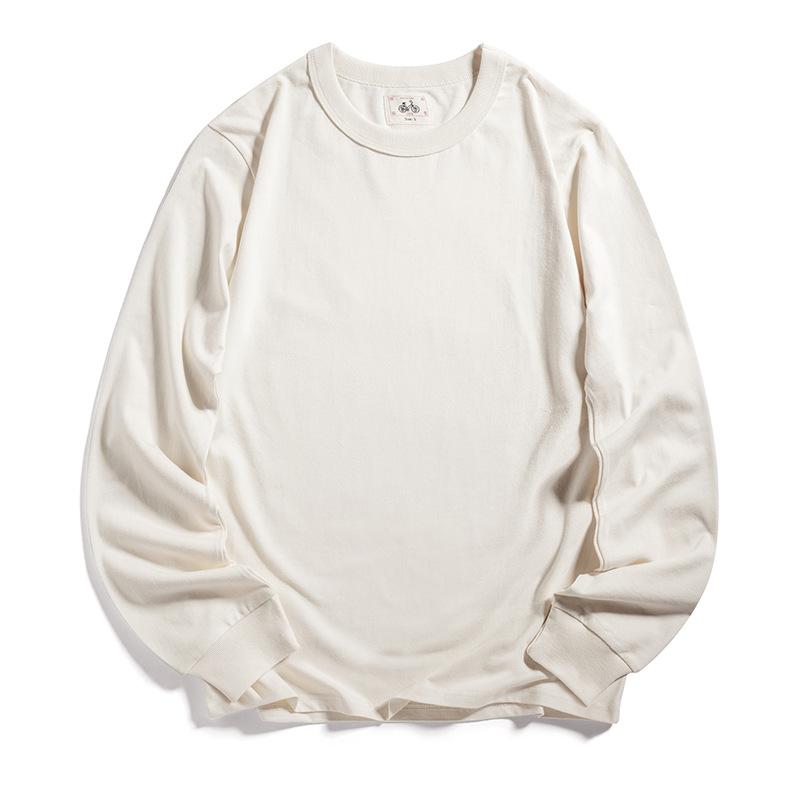 樂天商城 - Tシャツ コットン100% カットソー ラウンドネック 竹節綿 男性用 無地 レトロ スタイル 長袖 メンズ カジュアル