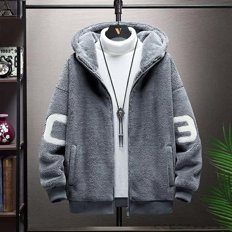 乐天商城 - 暖かい 裏起毛 冬 メンズ 防寒トレーナー 柔らかい フリースジャケット ボアジャケットパーカー フード付き 新生活 ゆったり メンズ
