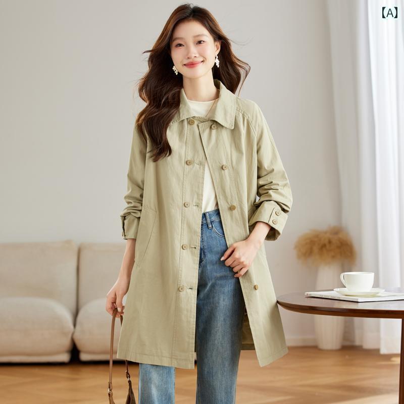 乐天商城 - コート 春秋 コート ウィンドブレーカージャケット オシャレ ゆったり 2025 女性用 英国 ミドル カーキ色のの 風 春 丈