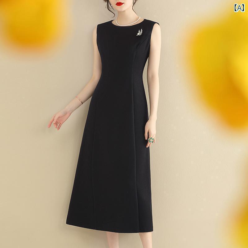 オシャレ ファッション インクと ベース ベスト ブラック 華 春 清 春の ドレス トップス リトル スリム ノースリーブドレス インク