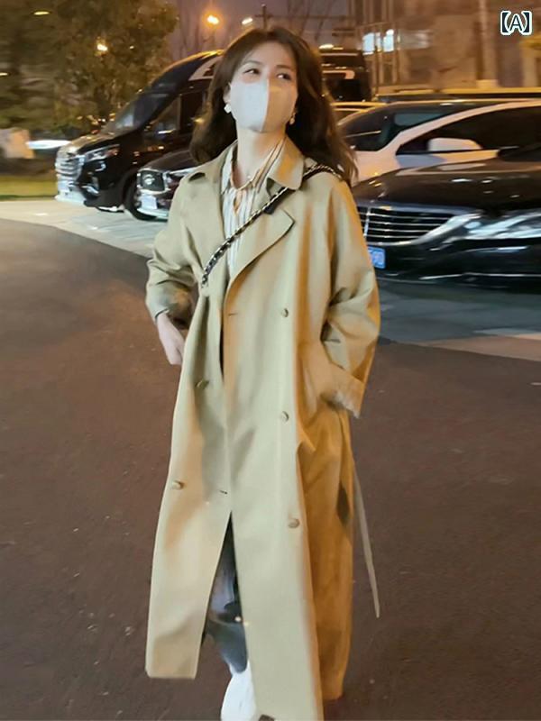 乐天商城 - 春秋 ハイエンド コート オシャレ 韓国 コート カーキ カジュアル ミドル 春 2025 スモール 丈 レディース トレンチコート