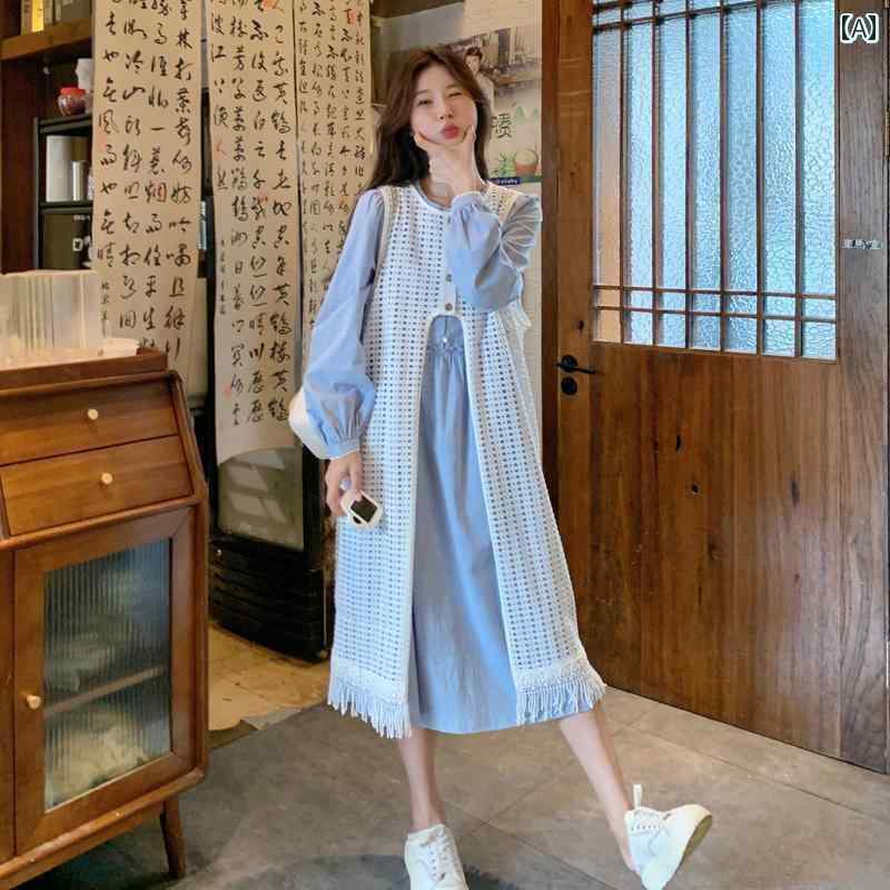Other - フォレスト 初秋 ドレスを 春 付き ブラウス 重ねて シャツ ドレスと 雰囲気を オシャレ 2024 小さい トップス 着ます さわやか ブルーの フリンジ