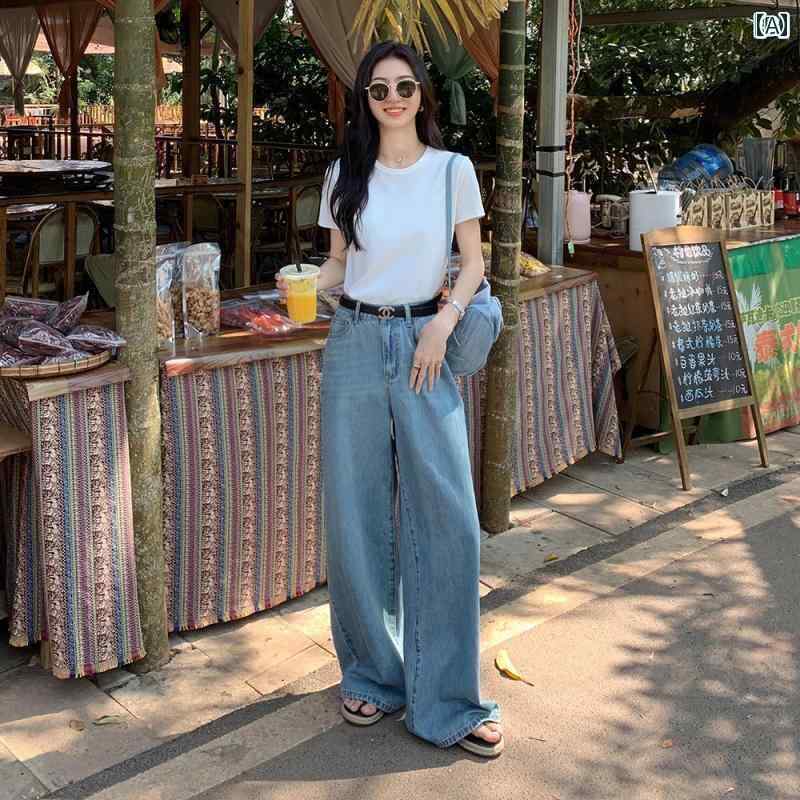 乐天商城 - ドレープ 2025 ワイド ストレート ジーンズ パンツ オシャレ 春夏 パンツ レッグ アメリカン レディース ハイウエスト