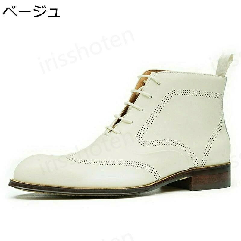 乐天商城 - ショートブーツ 白 レザー メンズ 本革 バイク用 男靴 ホワイト ローヒール ミリタリーブーツ レースアップ カッコ