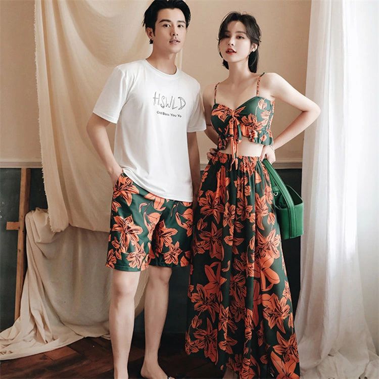 어른 여성 남성 수영복 꽃 무늬 수영복 페어룩 남성 커플 수영복 서핑 수영복 비치 팬츠 체형 커버 엄마 수영복 남성용