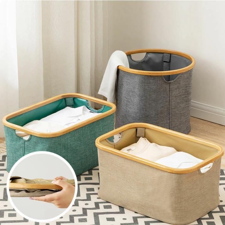 収納 洗濯かご 木製＋布 コンパクト バスケットおもちゃ 防水 折りたたみ 大容量 ランドリーバスケット 収納 持 軽量 収納ボックス 洗濯
