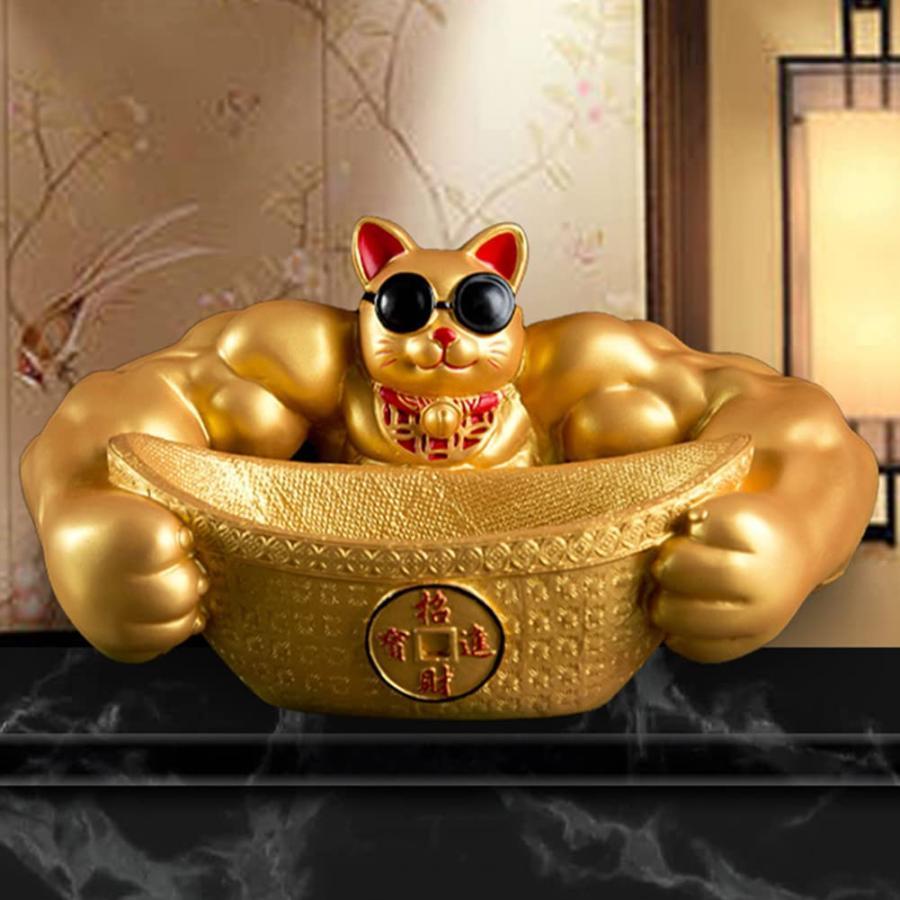 Rakuten - 開運 筋肉 置物 玄関 贈り物 飾り 招き猫 金運 周年祝い 樹脂装飾 マッスル招き まねきねこ 純金 開店祝い 筋肉招き猫 置物 招き猫 収納