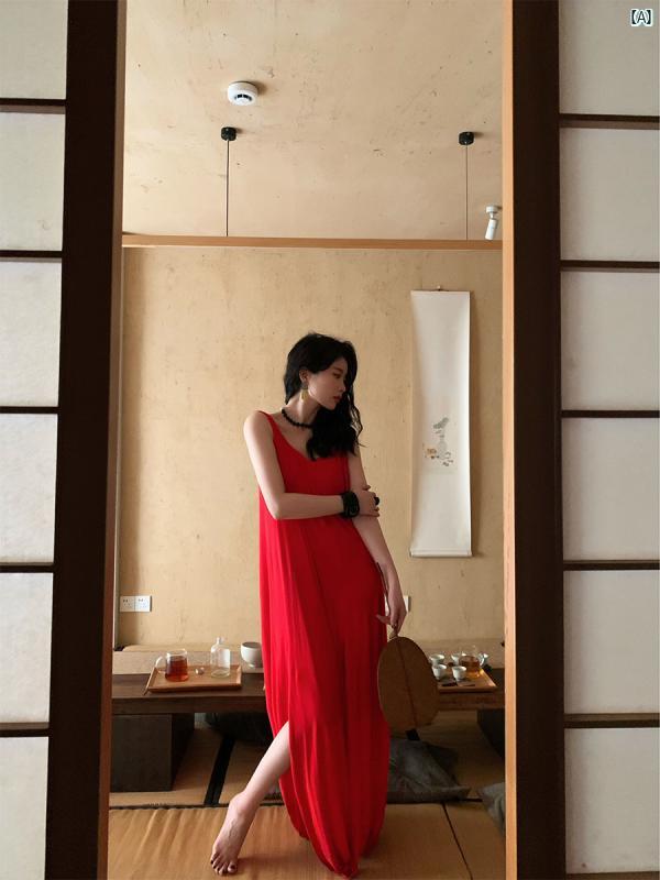 Rakuten - ファッション ベスト Dangdang レディース オシャレ 夏 綺麗 レディース 中華風 ノースリーブ かわいい 個性的 Y2K スカート 海外風 ドレープ 大人ファッション ドレス duangduang
