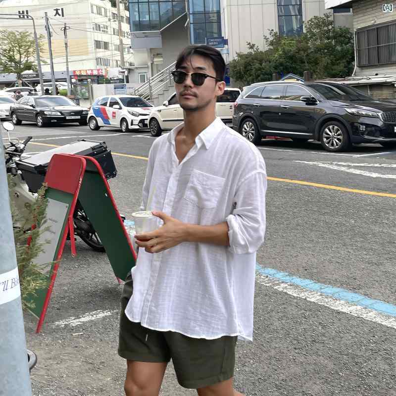 春夏 ジャケット オシャレ カジュアル ファッション 感 日焼け防止 メンズ シャツ 韓国ファッション 韓国 トップス メンズ ドレープ 薄手 コーデ 通気性