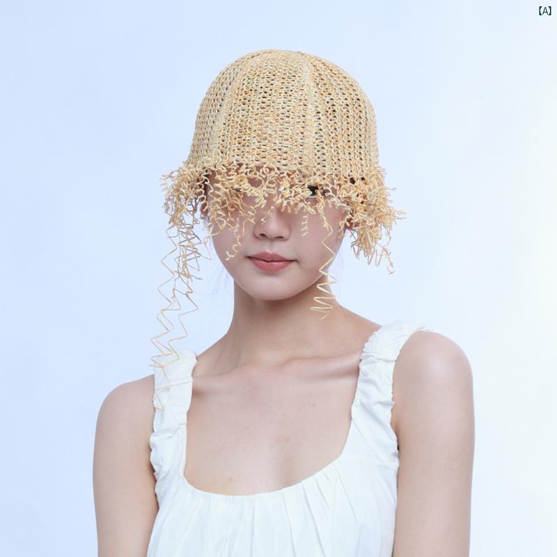 乐天商城 - ファッション 誇張 レディース 太陽 モダン 個性的 オシャレ 帽子 夏 かわいい 芸術的 タッセル レディース 小物 Y2K 個性 麦わら
