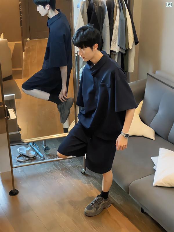 Rakuten - クール 夏 コーデ 半袖 服す ショート 作業着 シティ スーツ ネイビーブルー カジュアル 男性 パンツ ボーイ メンズ ファッション