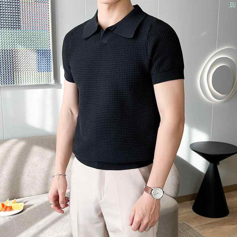 トップス Tシャツ コーデ ポロシャツ 通気性 カジュアル 夏 メンズ ファッション テクスチャ 半袖 メンズニット ハイエンド